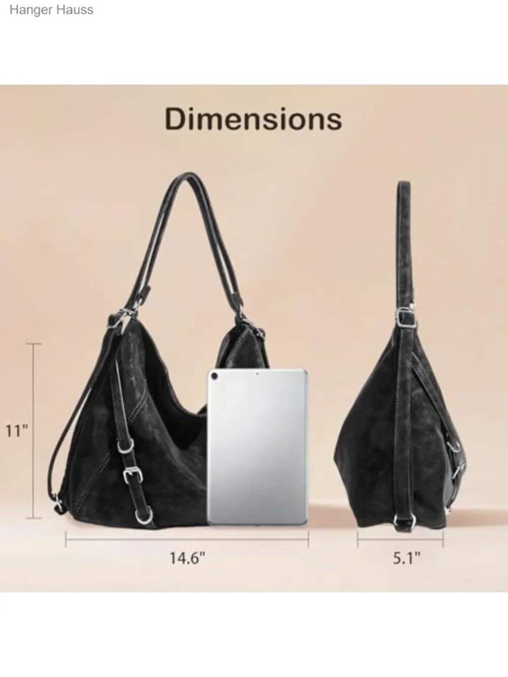 3-Way Convertible Hobo Bag for Women Soft Faux Leather Shoulder Backpack Tote